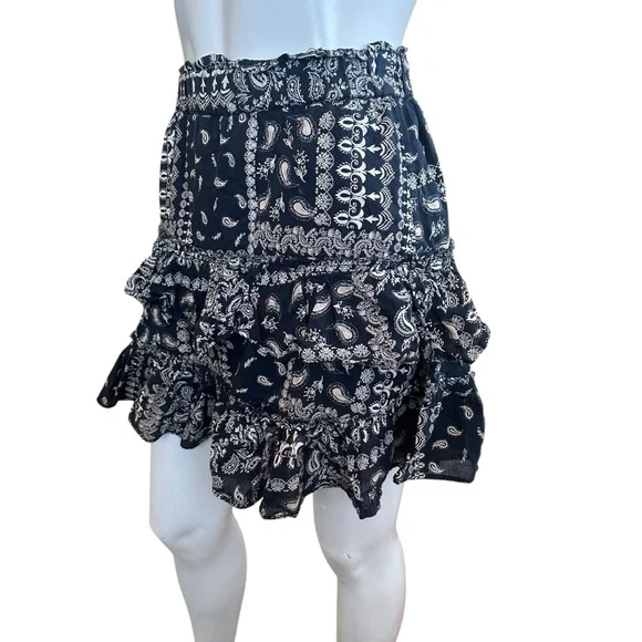 Free People Melissa Muslin Cotton Black & Beige Paisley Tiered Mini Skirt XS - Picture 7 of 11